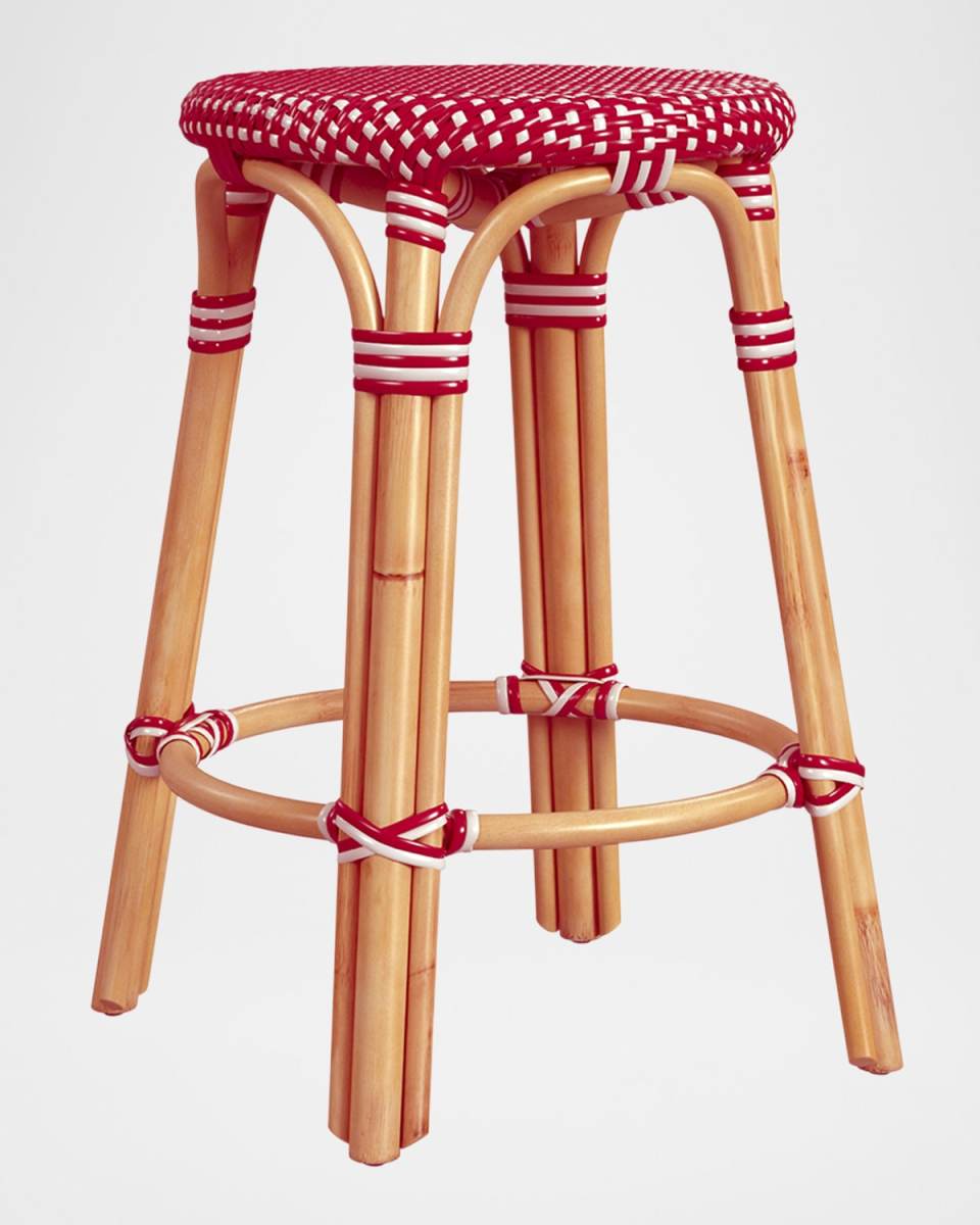 Tobias 24" Rattan Counter Stool, Red/White Dot